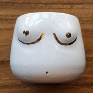 Handmade Ceramic Boob Vase Planter with 22kt Gold